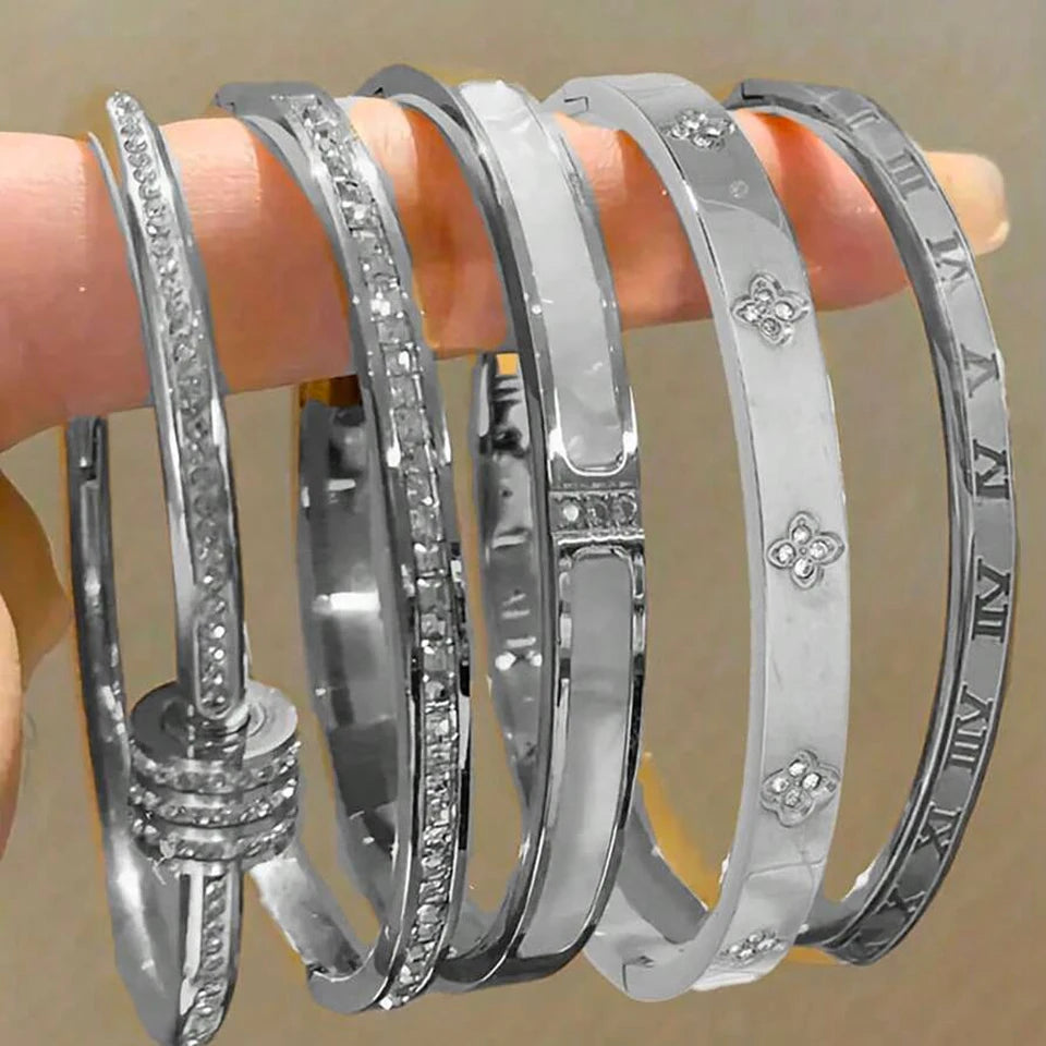 Bracelets manchettes en acier inoxydable incrustés de zirconia scintillante - NatyGlam's