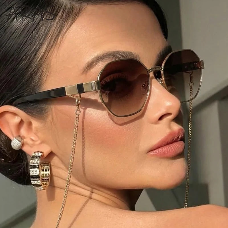 Lunettes de soleil polygonales femme avec chaîne tendance UV400 - NatyGlam's