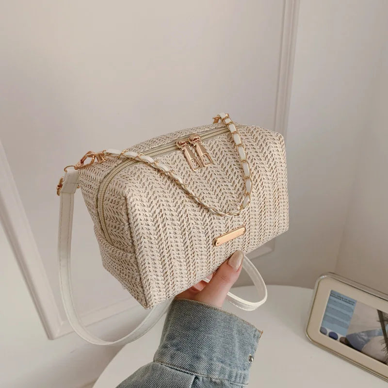Sac à main femme en paille tissée sac bandoulière chaîne collection 2026
