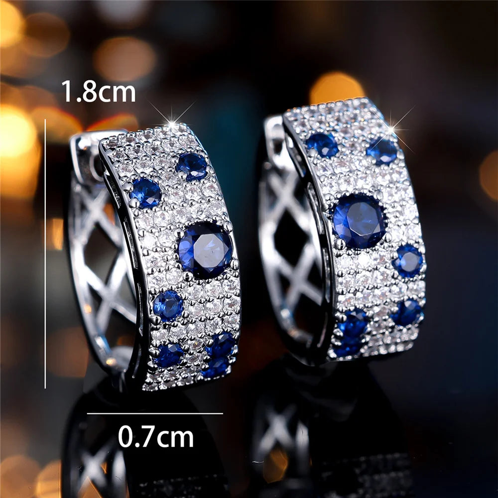 Boucles d'Oreilles Créoles Zirconia Bleu & Blanc - NatyGlam's