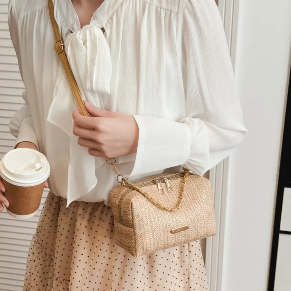 Sac à main femme en paille tissée sac bandoulière chaîne collection 2026