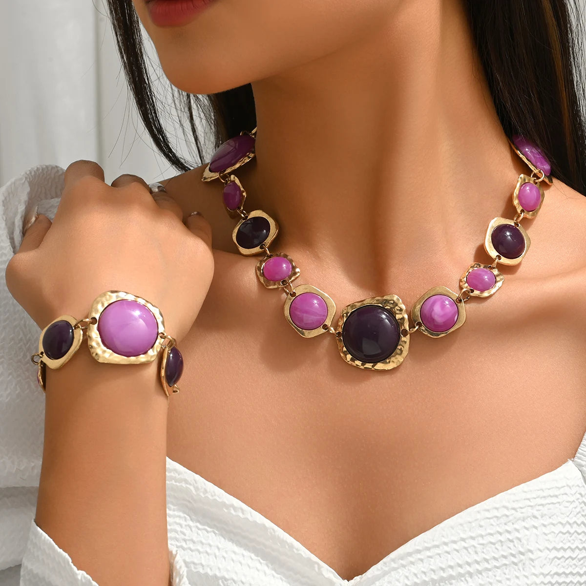 Ensemble Collier & Bracelet Géométrique Multicolore Femme Bohème Chic - NatyGlam's