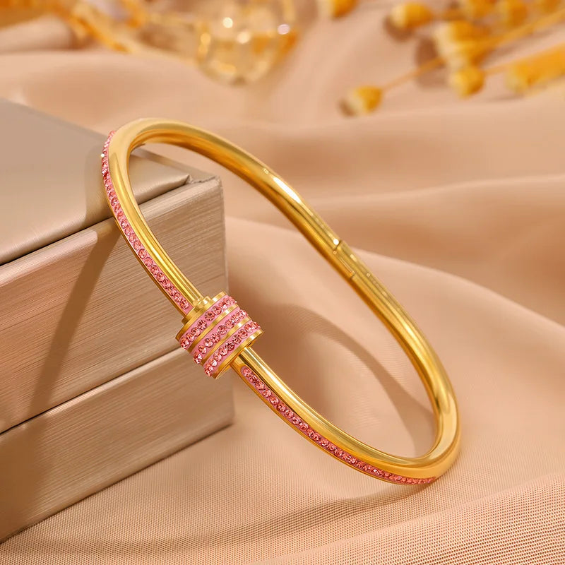 Bracelets manchettes en acier inoxydable incrustés de zirconia scintillante - NatyGlam's