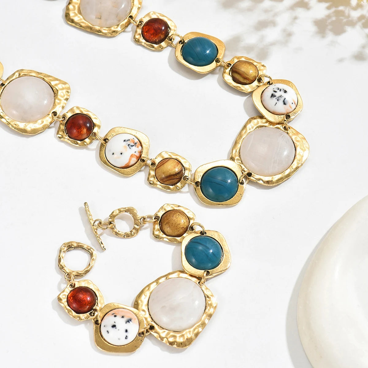 Ensemble Collier & Bracelet Géométrique Multicolore Femme Bohème Chic - NatyGlam's
