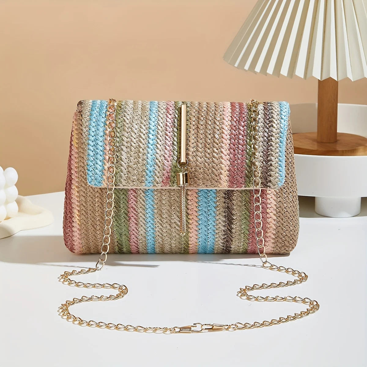 Sac à main bandoulière femme en paille arc-en-ciel chic collection été 2026