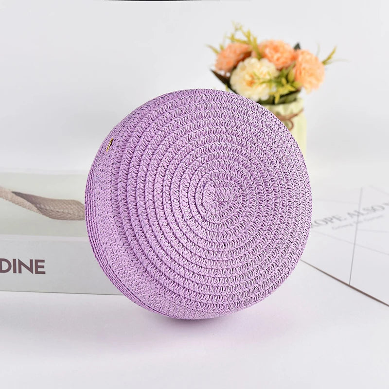 Sac rond en paille tressée pour femme Sac bandoulière d'été style rotin
