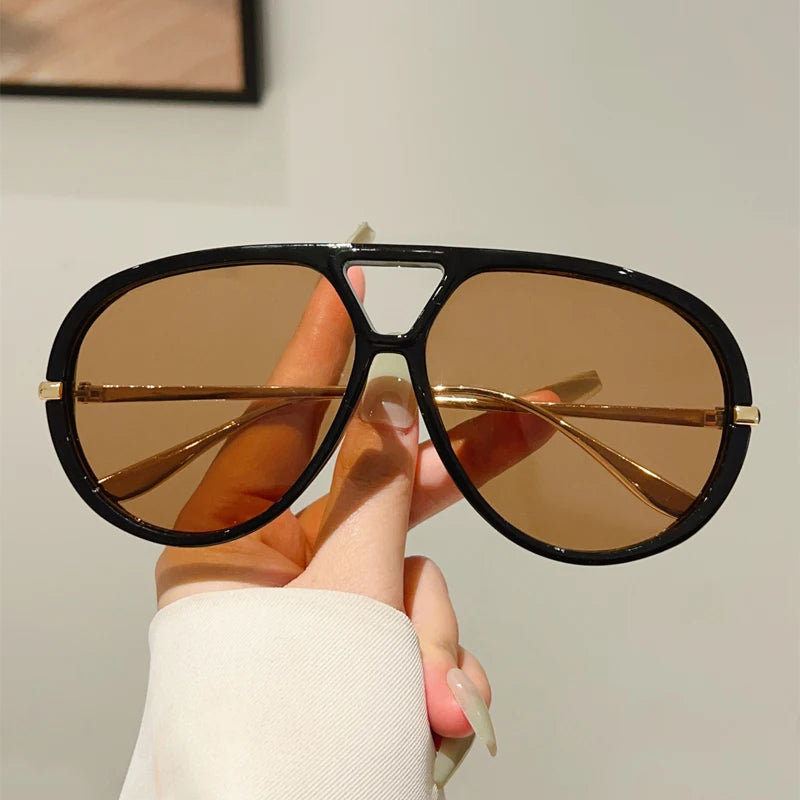 Lunettes de Soleil Pilote Oversize UV400 Vintage Double Pont - NatyGlam's