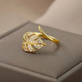Bague Ajustable Feuille de Palmier Dorée avec Zircon - NatyGlam's