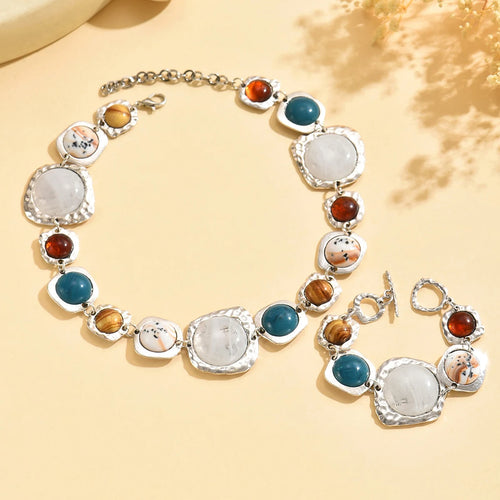 Ensemble Collier & Bracelet Géométrique Multicolore Femme Bohème Chic - NatyGlam's
