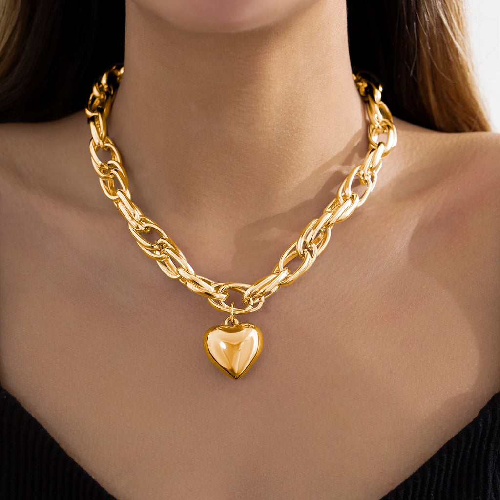 Collier Chaîne Coeur Oversize Femme - NatyGlam's
