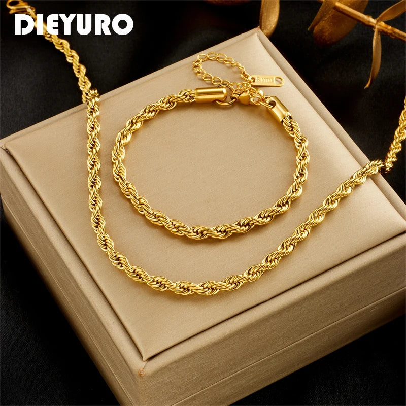 Ensemble Collier & Bracelet Chaîne Dorée Acier Inoxydable 316 L Femme - NatyGlam's